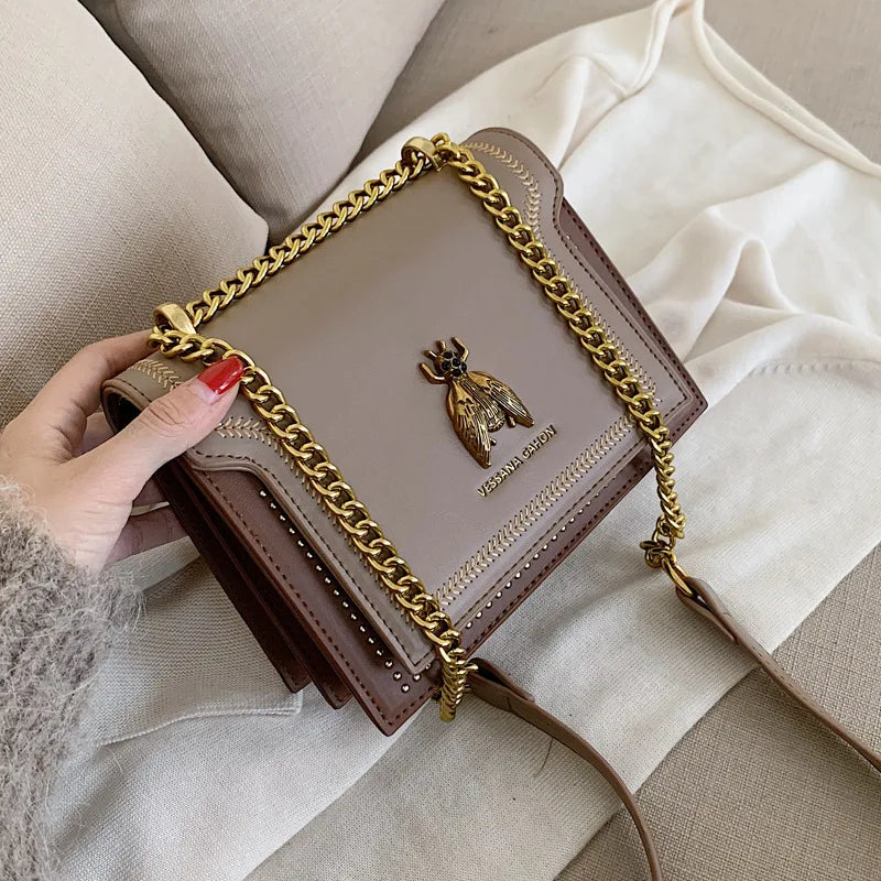 CGCBAG Luxury Brand Women Handbag 2024 New Retro Bee Female Shoulder Bag Simple High Quality Leather Designer Crossbody Bags